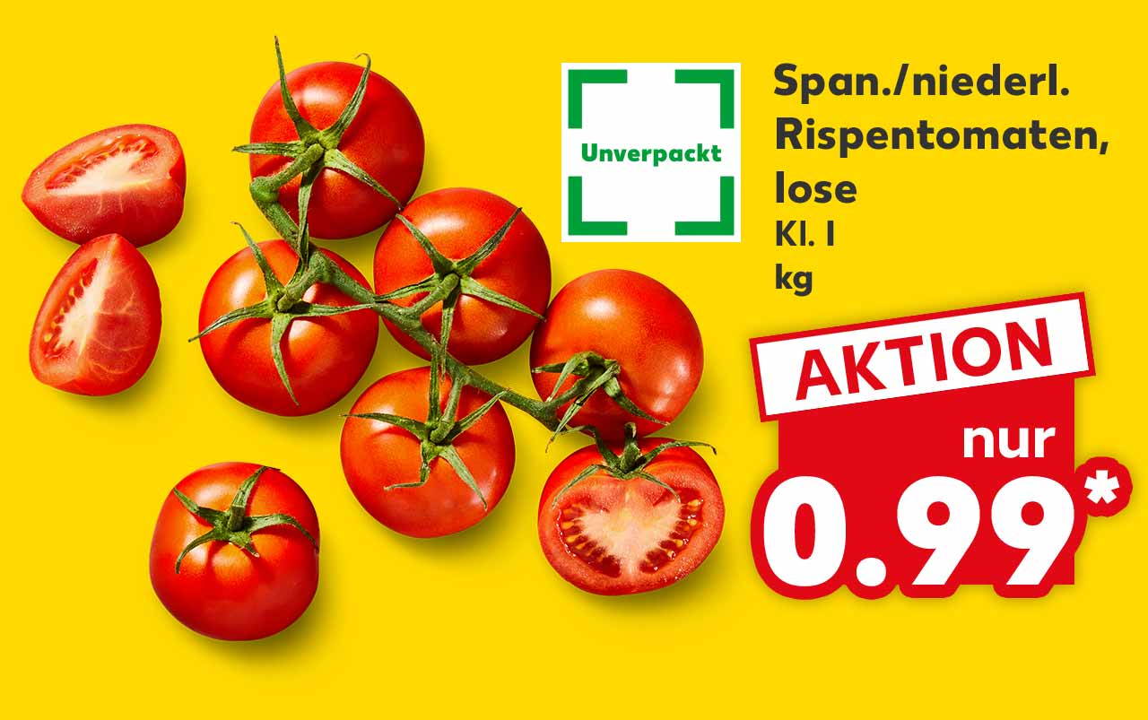 Span./niederl. Rispentomaten, lose, Kl. I, kg für 0.99 Euro*; Logo: Unverpackt