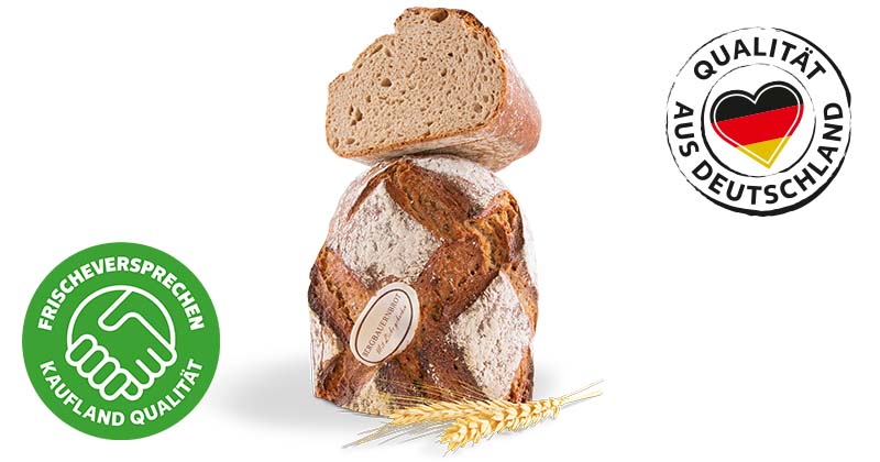 Bergbauernbrot; Logo: QUALITÄT AUS DEUTSCHLAND; Logo: FRISCHEVERSPRECHEN KAUFLAND QUALITÄT