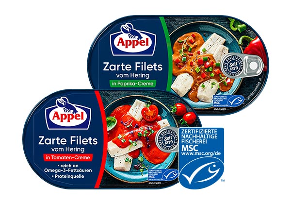 APPEL Zarte Heringsfilets, versch. Sorten; Logo: MSC-zertifizierte nachhaltige Fischerei