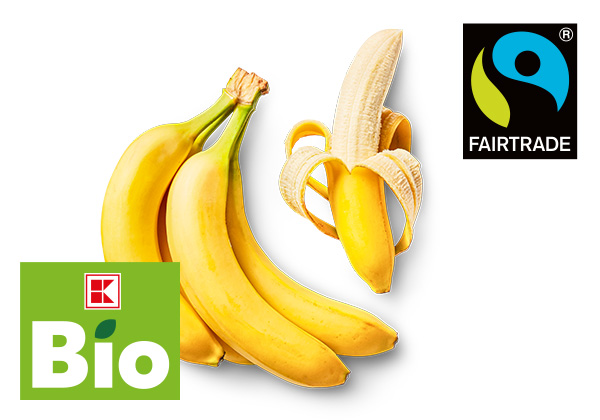Ecuador./peruan. Bio-Bananen, Logo: Fairtrade; Logo: K-Bio