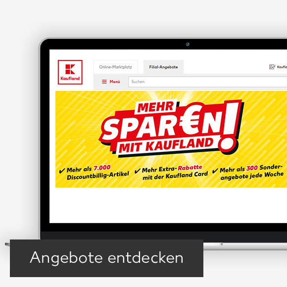 Abbildung: Laptop zeigt Kaufland-Webseite; Button: Angebote entdecken