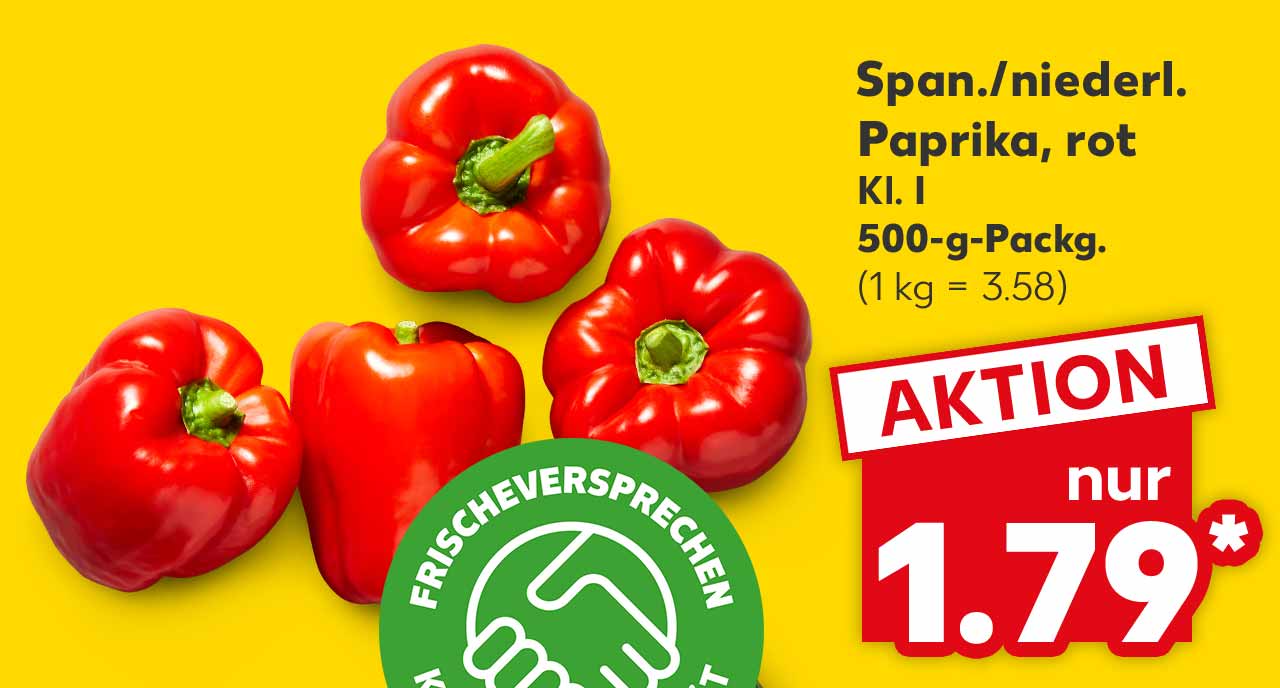 Span./niederl. Paprika, rot, KI. I, 500-g-Packg. für 1.79 Euro* (1 kg = 3.58)