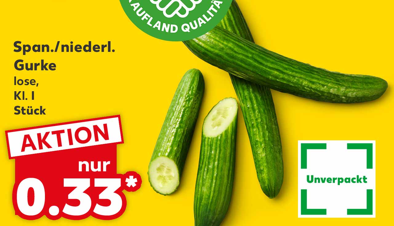 Span./niederl. Gurke, lose, Kl. I, Stück für 0.33 Euro*; Logo: Unverpackt