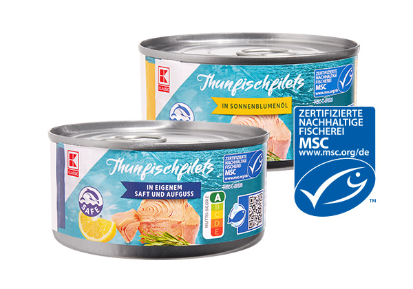 K-CLASSIC Thunfischfilets, versch. Sorten; Logo: MSC-zertifizierte nachhaltige Fischerei