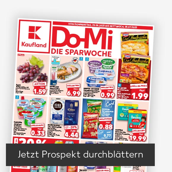 Abbildung: Titelbild Kaufland-Prospekt; Button: Jetzt Prospekt durchblättern