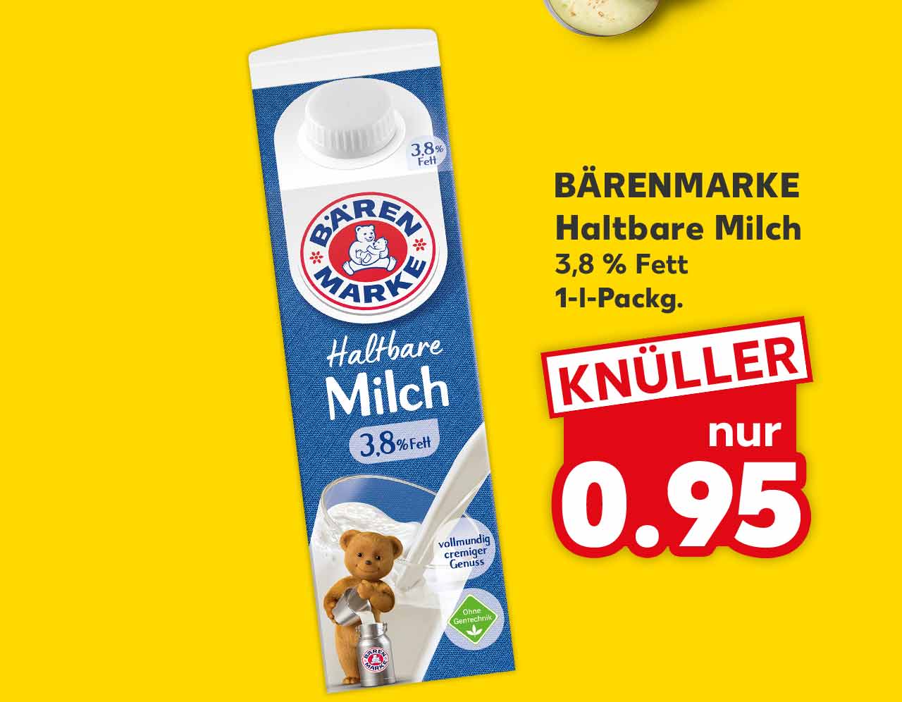 BÄRENMARKE Haltbare Milch, 3,8 % Fett, 1-l-Packg. für 0.95 Euro