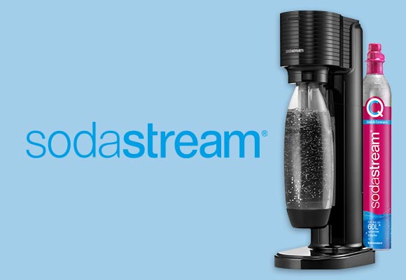 Logo: sodastream; Abbildung: SODASTREAM Wassersprudler »Gaia« und CO2 Zylinder