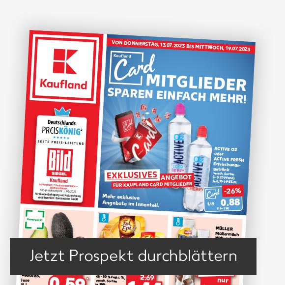 Abbildung: Titelbild Kaufland-Prospekt; Button: Jetzt Prospekt durchblättern