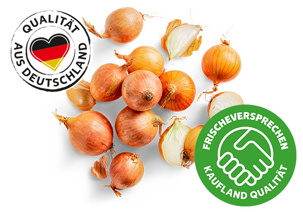 Dtsch. Zwiebeln; Logo: FRISCHEVERSPRECHEN KAUFLAND QUALITÄT; Logo: QUALITÄT AUS DEUTSCHLAND