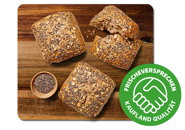 Weltmeister-Chiabrötchen; Logo: FRISCHEVERSPRECHEN KAUFLAND QUALITÄT