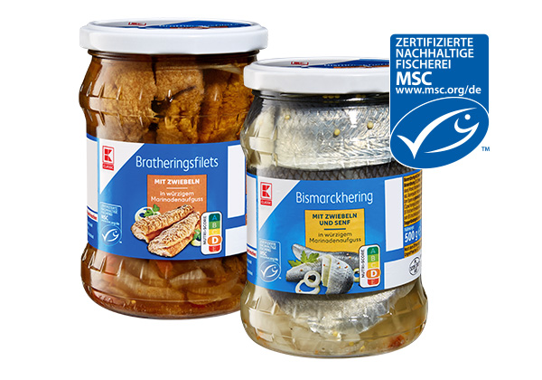 K-CLASSIC Heringsspezialitäten, versch. Sorten; Logo: MSC-zertifizierte nachhaltige Fischerei