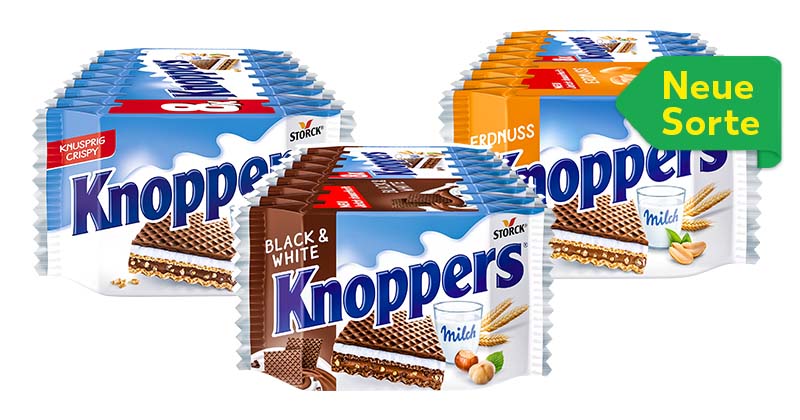 STORCK Knoppers, versch. Sorten​; Störer an Sorte Erdnuss: Neue Sorte