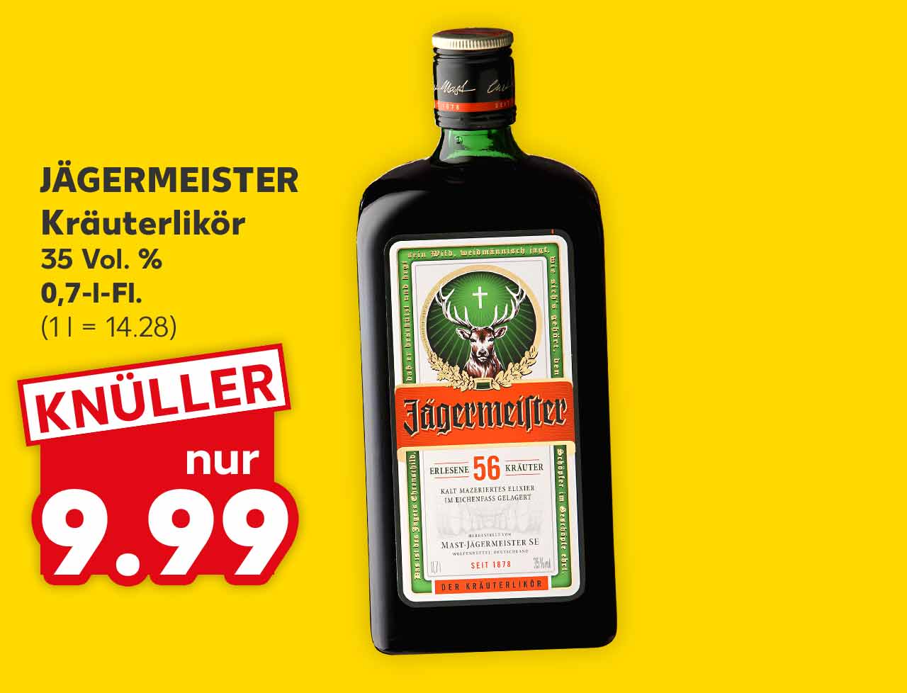 JÄGERMEISTER Kräuterlikör, 35 Vol. %, 0,7-l-Fl. für 9.99 Euro (1 l = 14.28)