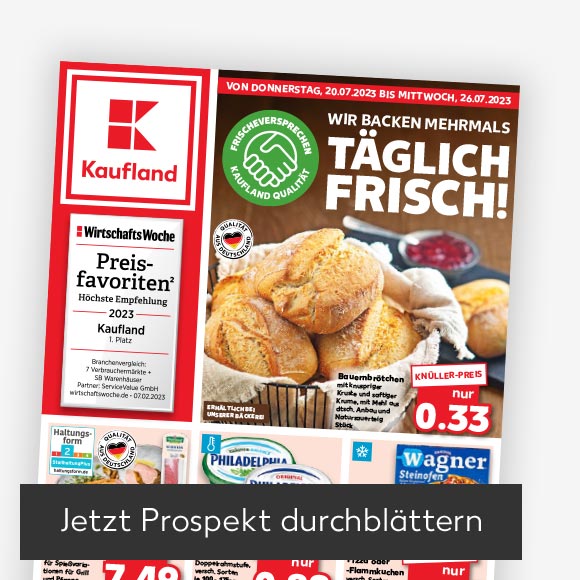 Abbildung: Titelbild Kaufland-Prospekt; Button: Jetzt Prospekt durchblättern