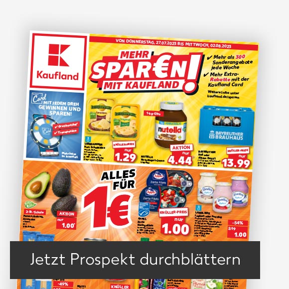 Abbildung: Titelbild Kaufland-Prospekt; Button: Jetzt Prospekt durchblättern
