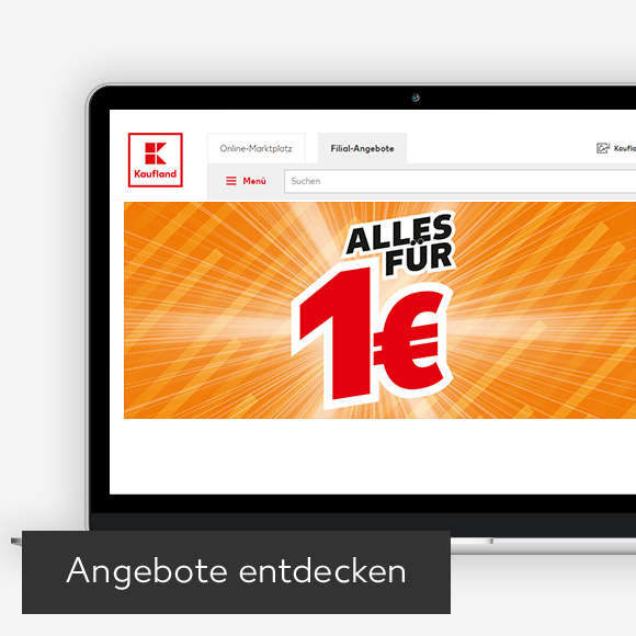 Abbildung: Laptop zeigt Kaufland-Webseite; Button: Angebote entdecken