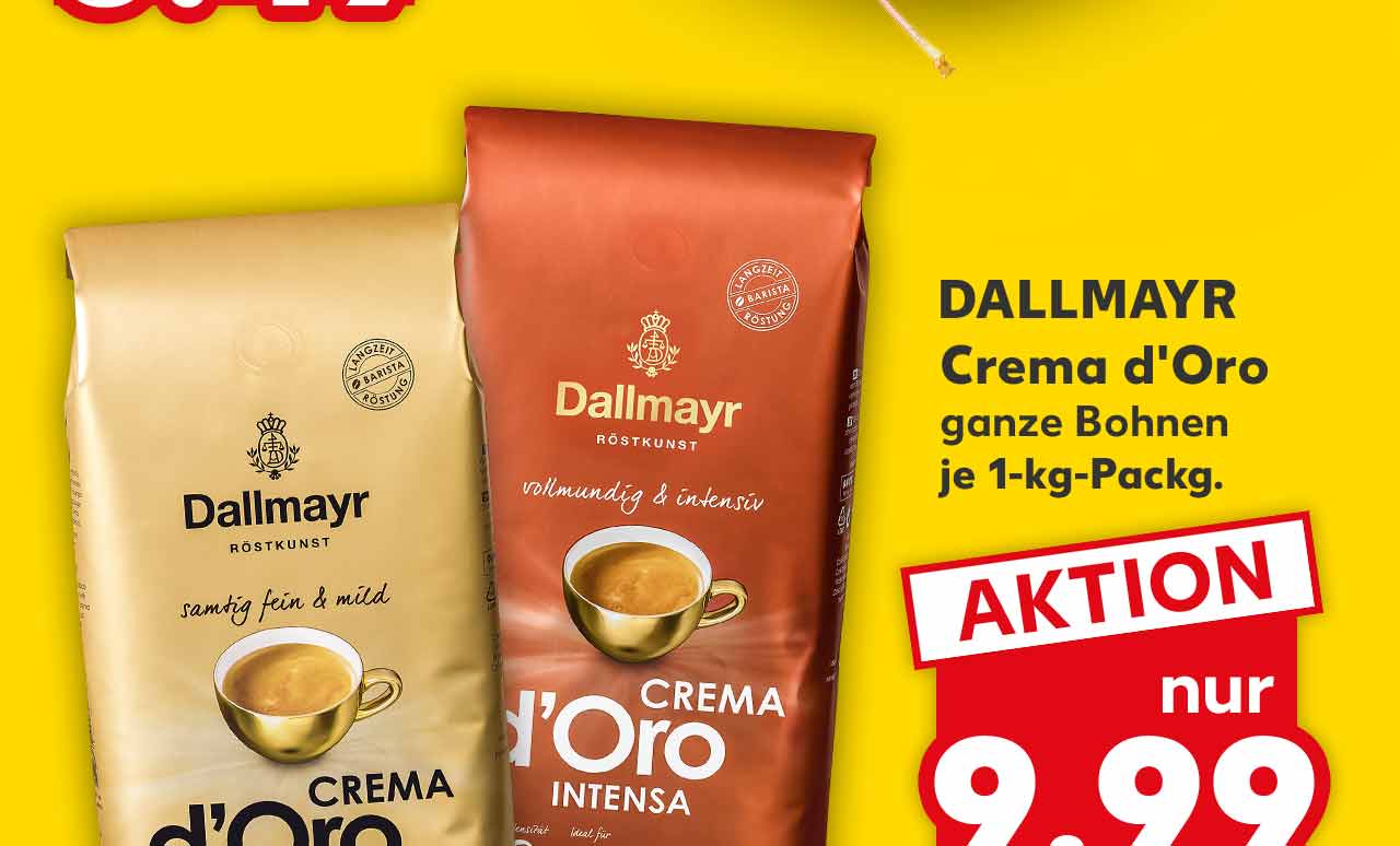 DALLMAYR Crema d'Oro, versch. Sorten, ganze Bohnen, je 1-kg-Packg. für 9.99 Euro
