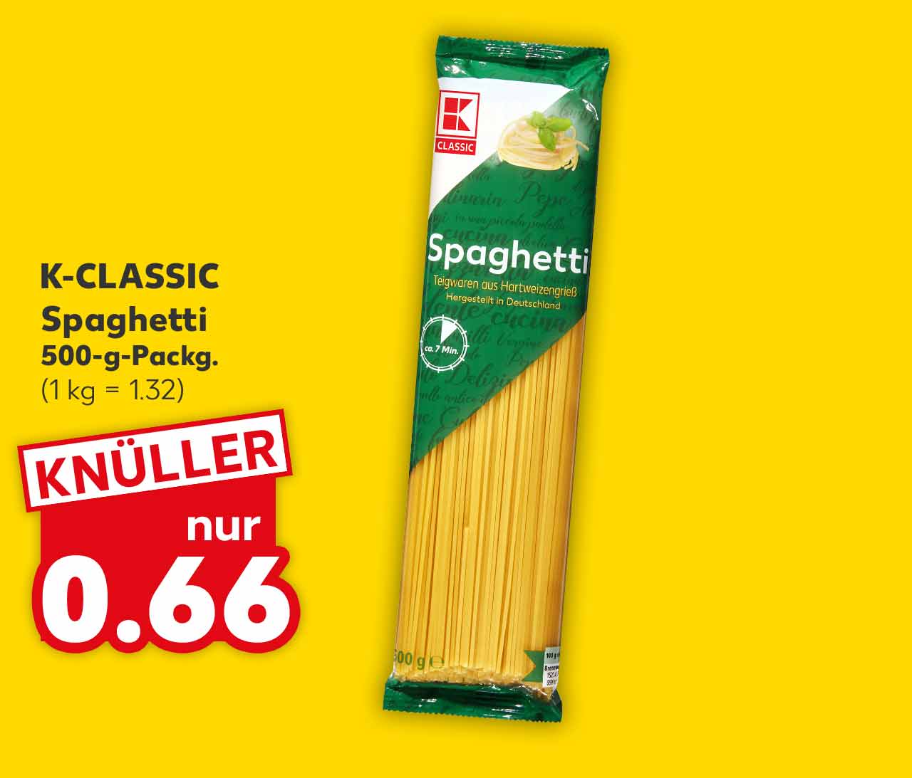 K-CLASSIC Spaghetti, 500-g-Packg. für 0.66 Euro (1kg = 1.32)