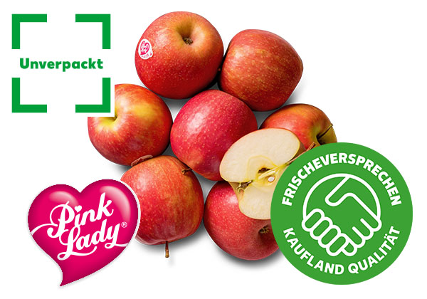 Chil./argent. Tafeläpfel Pink Lady, lose; Logo: Pink Lady; Logo: Unverpackt; Logo: Frischeversprechen Kaufland Qualität