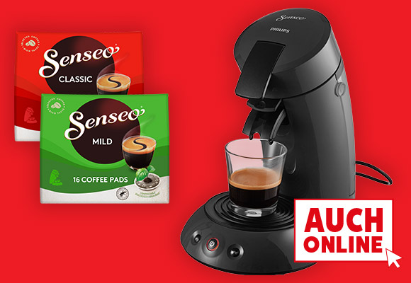 Produktabbildungen: Philips Senseo Kaffeepadmaschine »HD6553/50«, Senseo Kaffeepads; Störer: Auch online