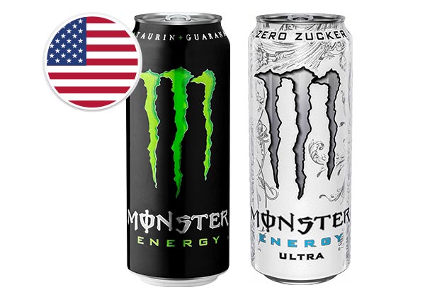 Monster Energy Drink, versch. Sorten; Flagge: USA