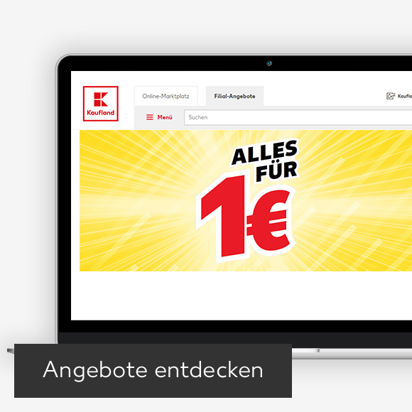 Abbildung: Laptop zeigt Kaufland-Webseite; Button: Angebote entdecken