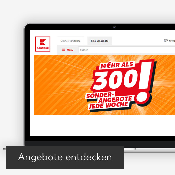 Abbildung: Laptop zeigt Kaufland-Webseite; Button: Angebote entdecken