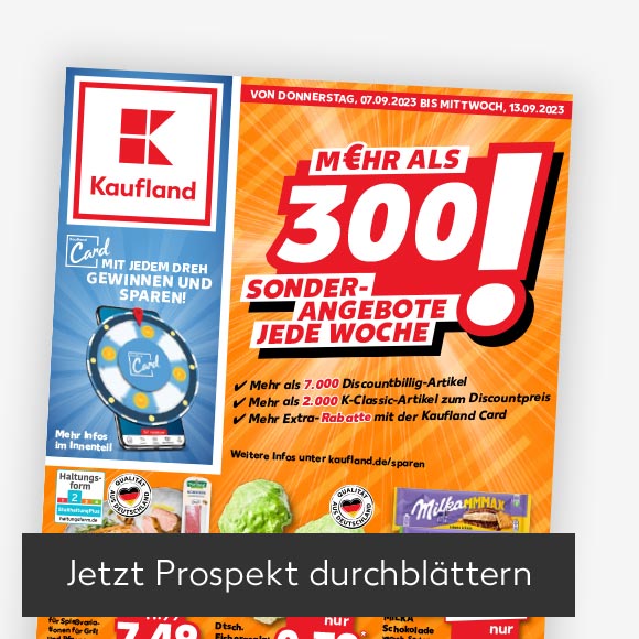 Abbildung: Titelbild Kaufland-Prospekt; Button: Jetzt Prospekt durchblättern