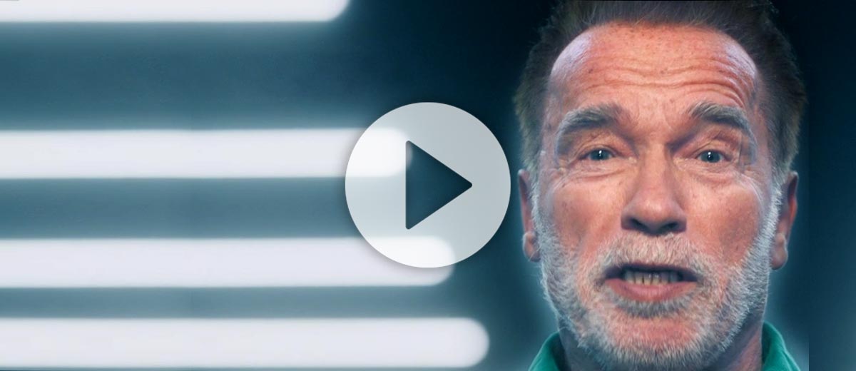 Abbildung: Arnold Schwarzenegger; Video-Button