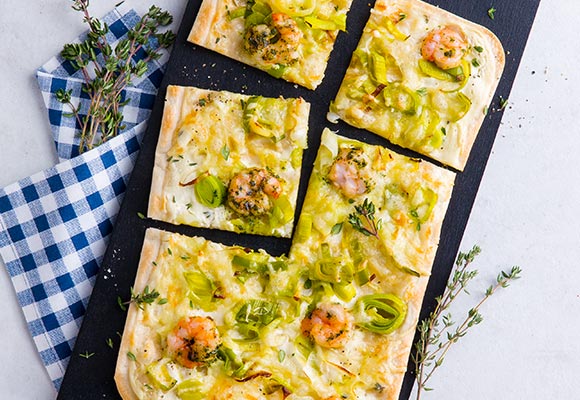 Rezept: Flammkuchen mit Garnelen