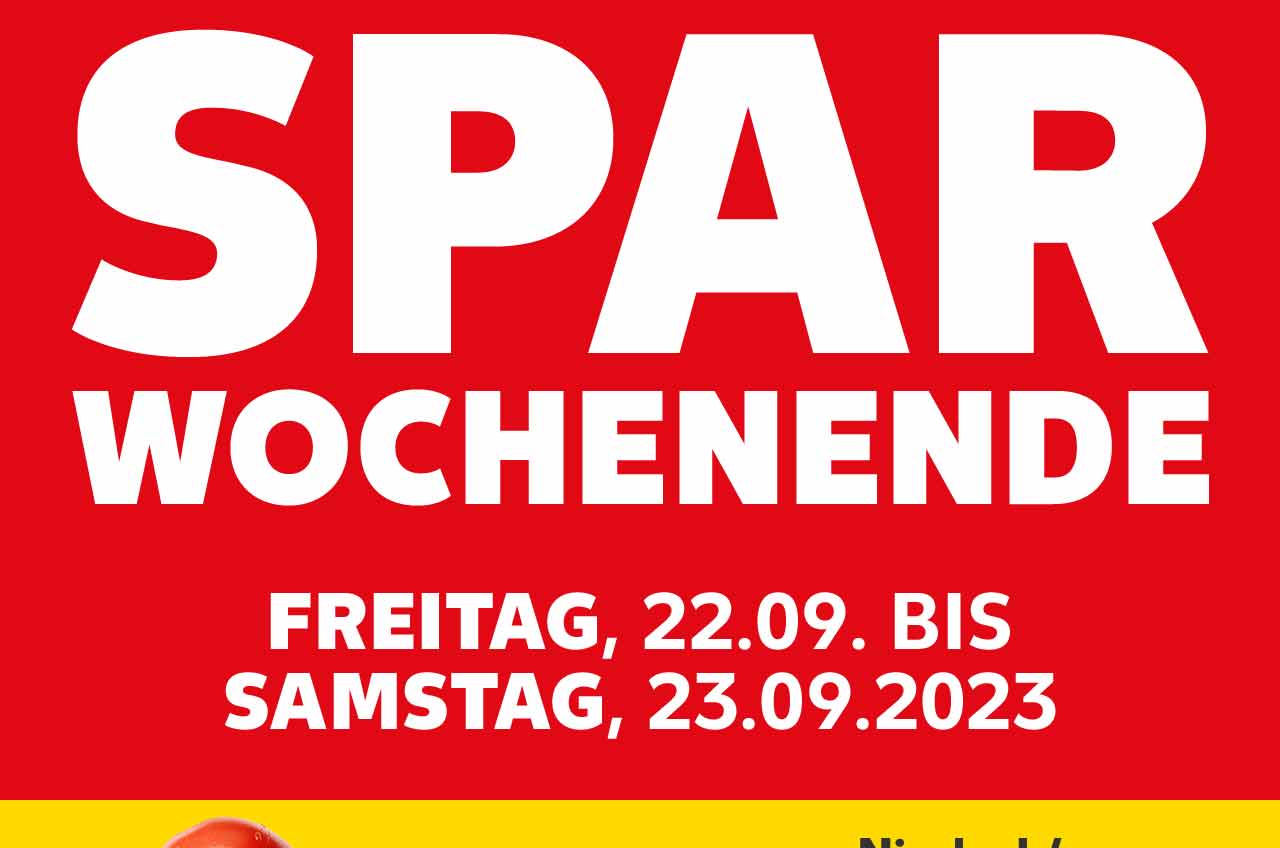 Schriftzug: Sparwochenende Freitag, 22.09. bis Samstag, 23.09.2023