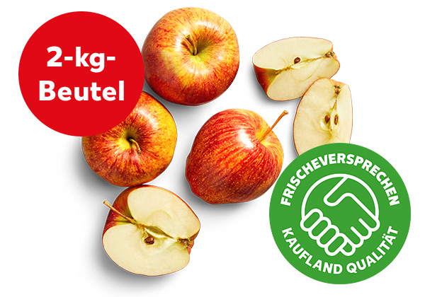 Dtsch./ital. Tafeläpfel; Störer: 2-kg-Beutel; Logo: Frischeversprechen Kaufland Qualität