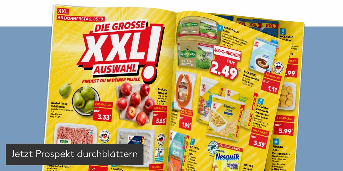 Abbildung: Prospekt wird durchgeblättert; Button: Jetzt Prospekt durchblättern
