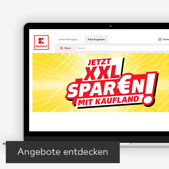 Abbildung: Laptop zeigt Kaufland-Webseite; Button: Angebote entdecken