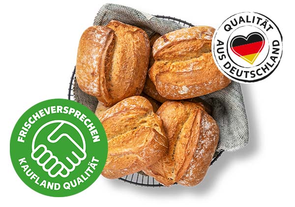 Bauernbrötchen; Logo: Qualität aus Deutschland; Logo: Frischeversprechen Kaufland Qualität
