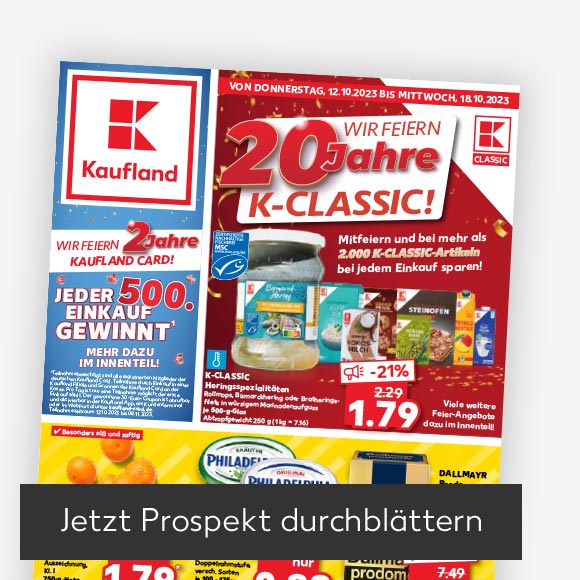 Abbildung: Titelbild Kaufland-Prospekt; Button: Jetzt Prospekt durchblättern
