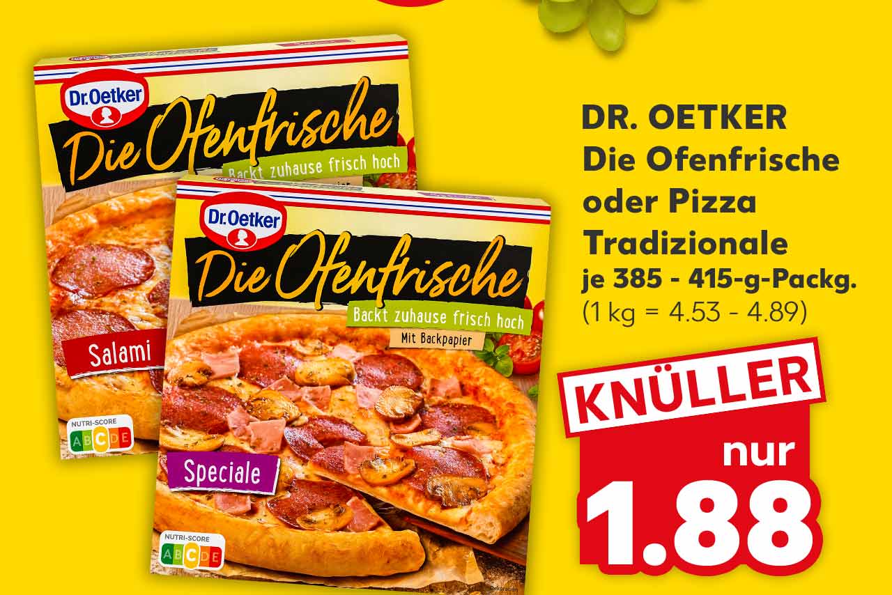 Dr. Oetker Die Ofenfrische oder Pizza Tradizionale, versch. Sorten, je 385 - 415-g-Packg. für 1.88 Euro (1 kg = 4.53 - 4.89)