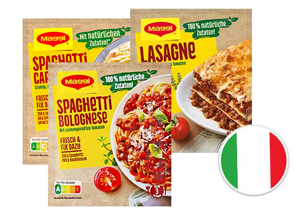 Maggi Fix oder Würzpaste, versch. Sorten; Flagge: Italien