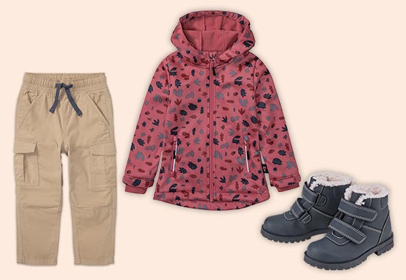 Produktabbildungen: Kuniboo® Thermohose, Kuniboo® Softshelljacke, Kuniboo® Winterstiefel
