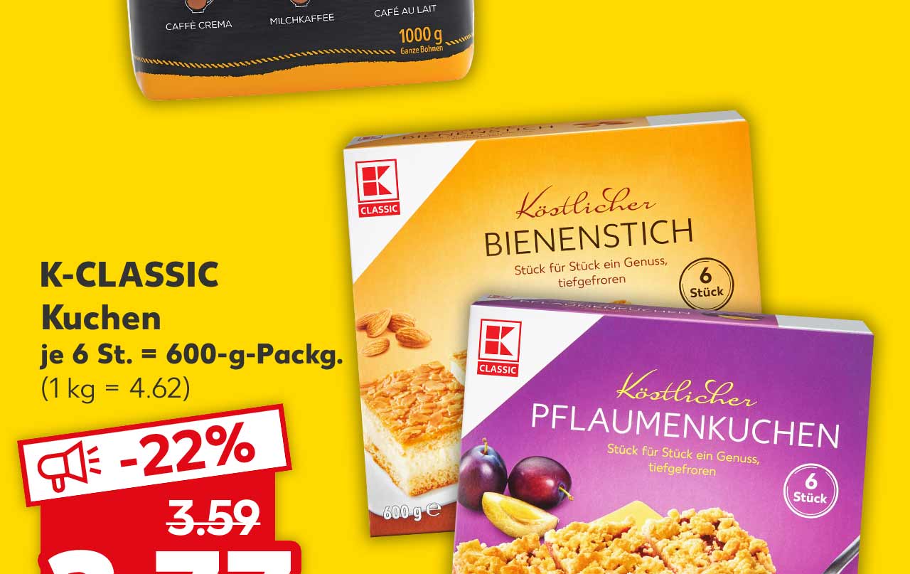 K-Classic Kuchen, versch. Sorten, je 6 St. = 600-g-Packg. für 2.77 Euro (1 kg = 4.62)