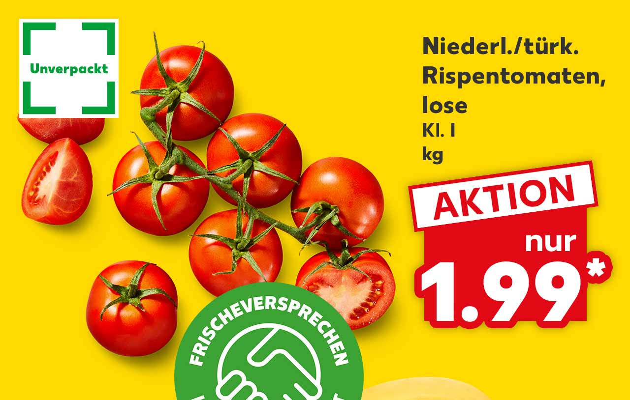 Niederl./türk. Rispentomaten, lose, Kl. I, kg für 1.99 Euro*; Logo: Unverpackt