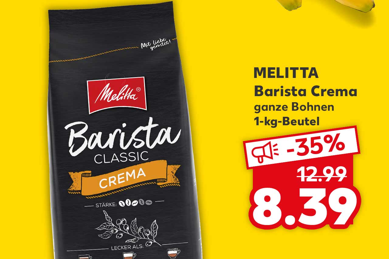 Melitta Barista Crema, ganze Bohnen, 1-kg-Beutel für 8.39 Euro