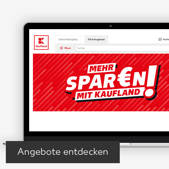 Abbildung: Laptop zeigt Kaufland-Webseite; Button: Angebote entdecken