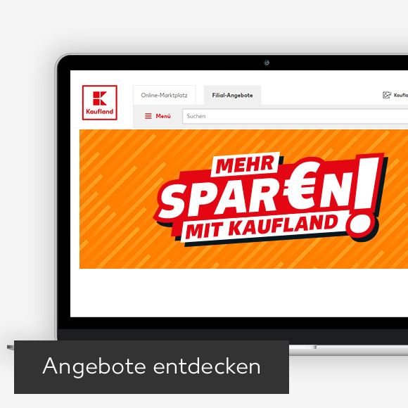 Abbildung: Laptop zeigt Kaufland-Webseite; Button: Angebote entdecken
