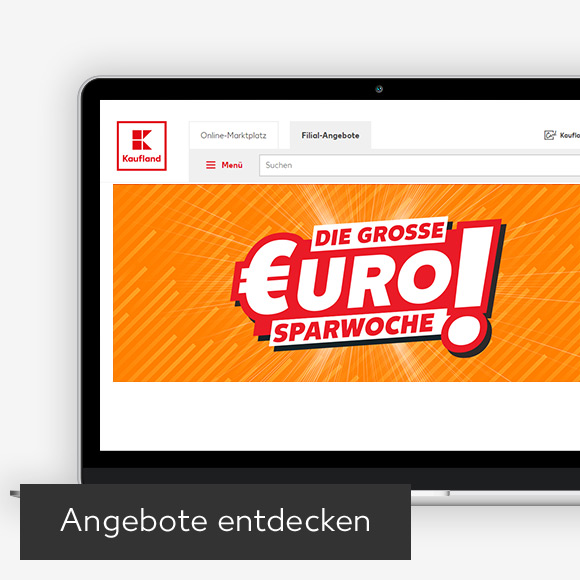 Abbildung: Laptop zeigt Kaufland-Webseite; Button: Angebote entdecken