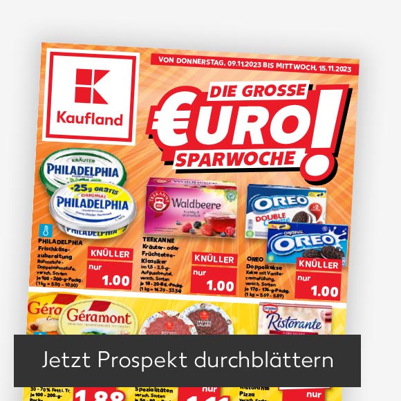 Abbildung: Titelbild Kaufland-Prospekt; Button: Jetzt Prospekt durchblättern