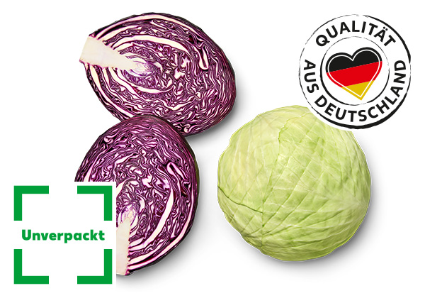 Dtsch. Rotkohl oder Weißkohl, lose; Logo: Qualität aus Deutschland; Logo: Unverpackt