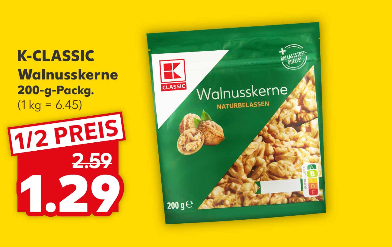 K-Classic Walnusskerne, 200-g-Packg. für 1.29 Euro (1 kg = 6.45)