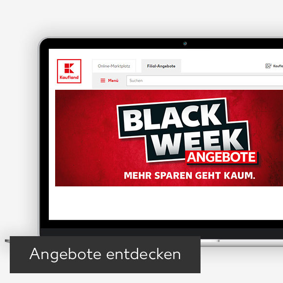 Abbildung: Laptop zeigt Kaufland-Webseite; Button: Angebote entdecken