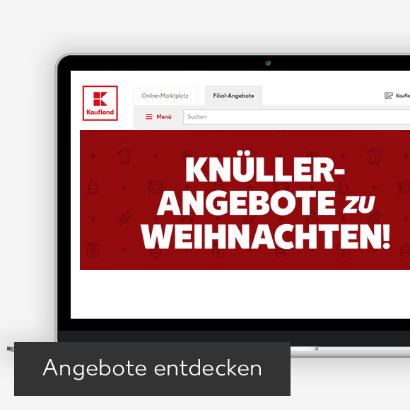 Abbildung: Laptop zeigt Kaufland-Webseite; Button: Angebote entdecken